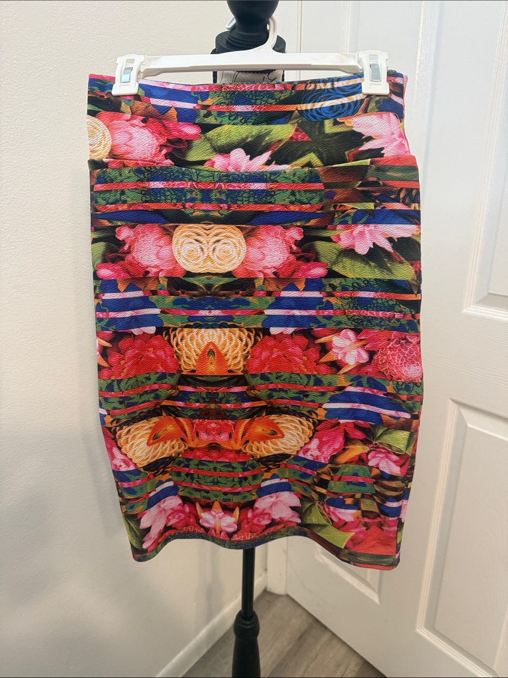 LuLaRoe Multicolor Floral & Stripe Midi Skirt